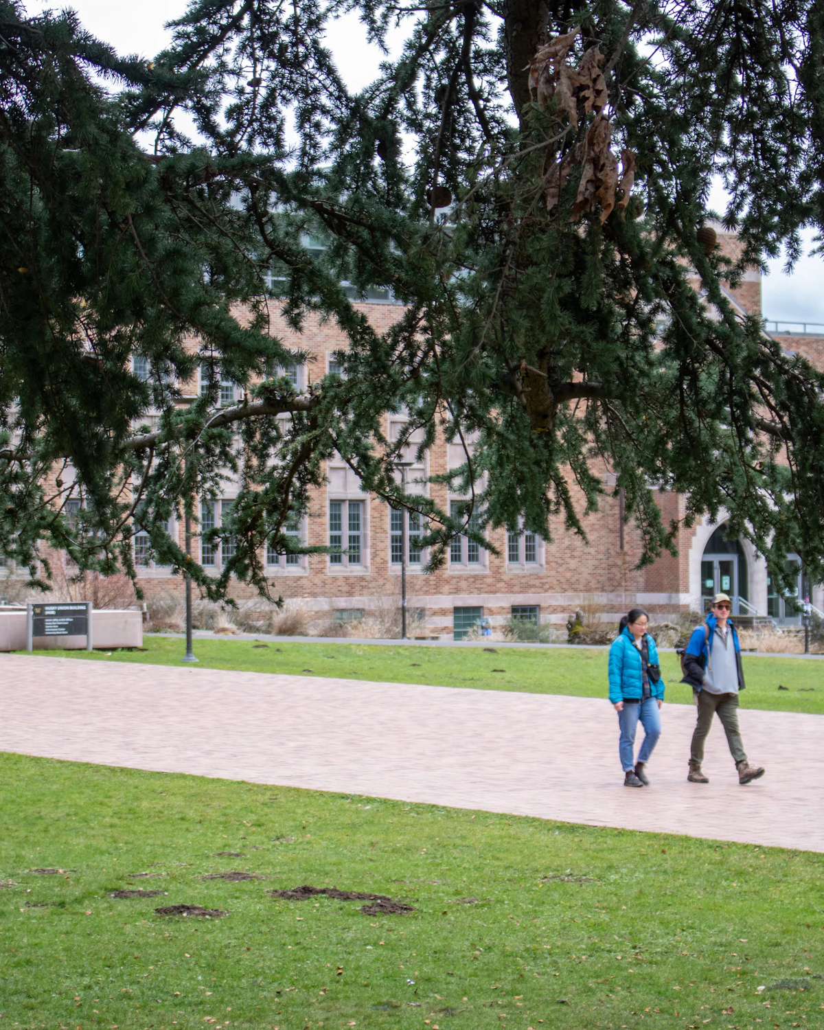 Students walking across a university campus after class